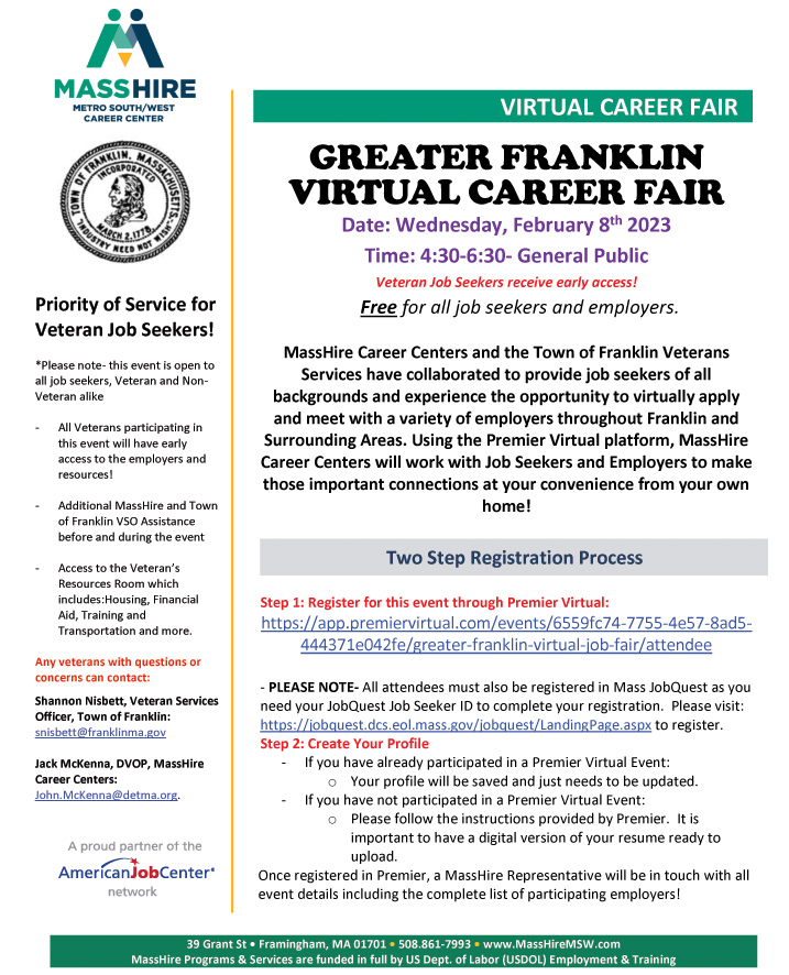 The Greater Franklin Virtual Career Fair flyer jpeg