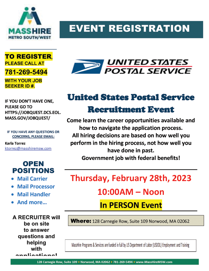United State Postal Service Recruitment Event flyer jpeg