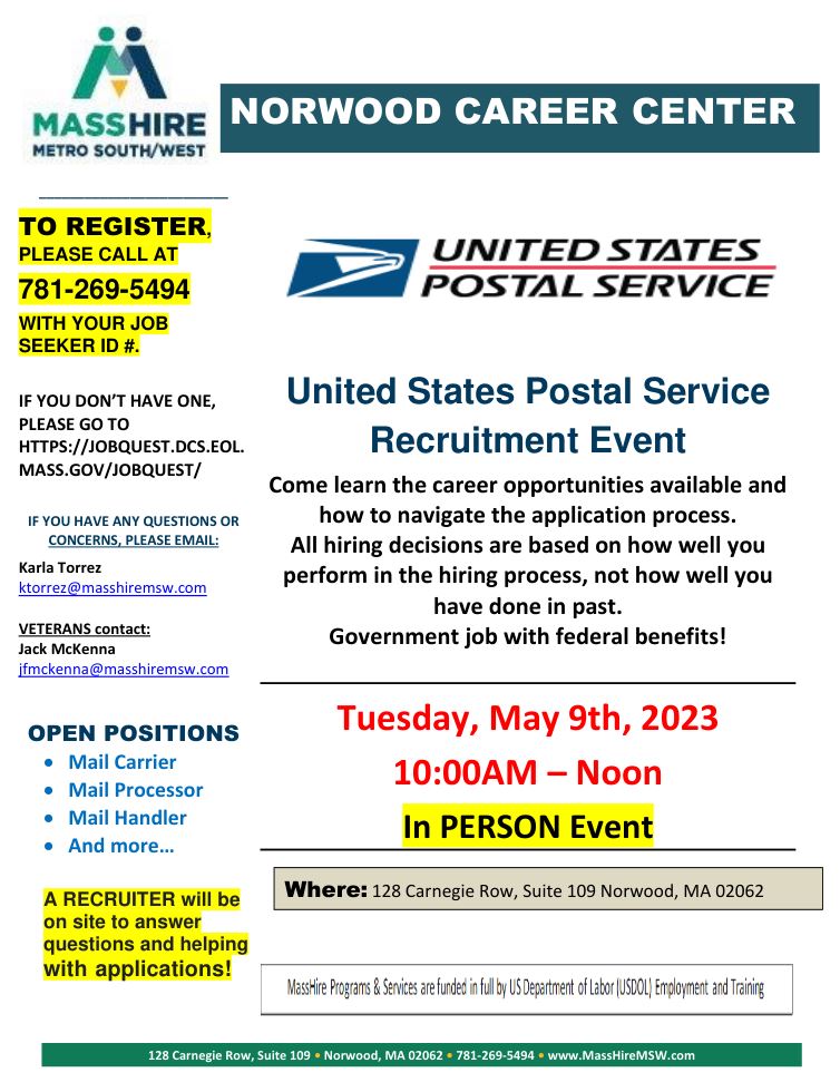 United States Postal Service Recruitment Event flyer jpeg