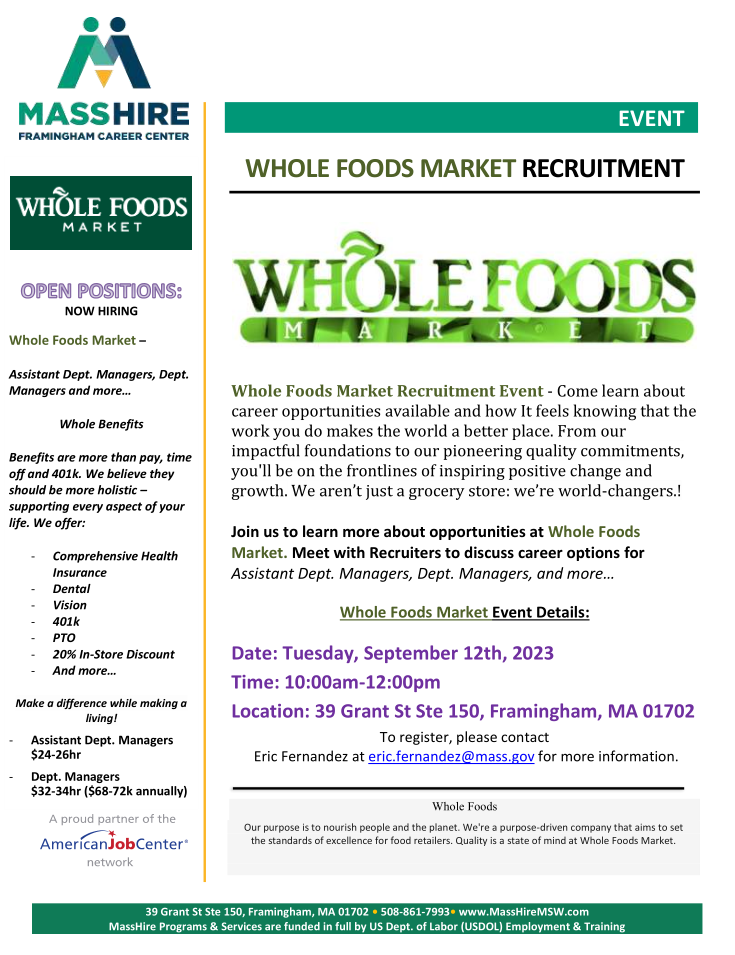 Whole Foods Market recruitment event flyer