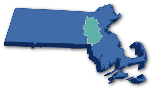 Massachusetts map graphic outlining area of Metro South/West